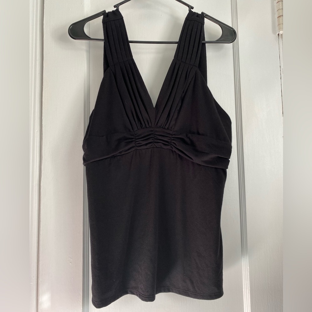 Bisou Bisou Black Tank Top with Ruched Details, Size: XL